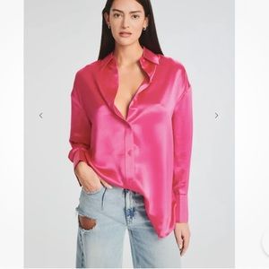 Seroya Large NWT Mel Top Pink Barbie Core Silk shirt Tie Back or Front Shirt
